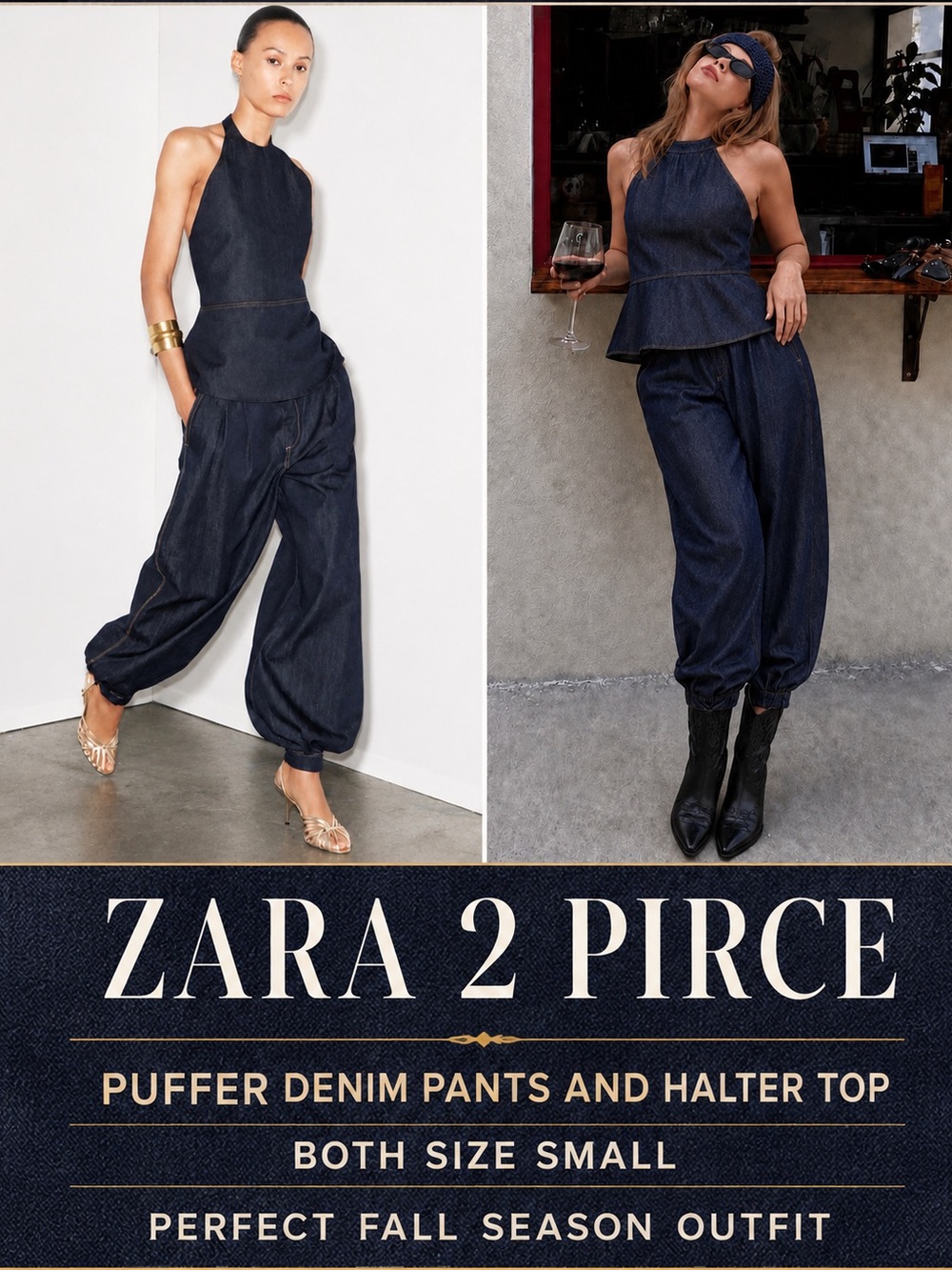 TREND 2 PIRCE ZARA NEW PUFFY DENIM PANTS AND HALTER TOP  S 
🚨NO DISCOUNT